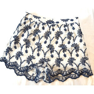 Aqua blue/white high rise eyelet embroidered shorts, pocket/zipper size M (8)